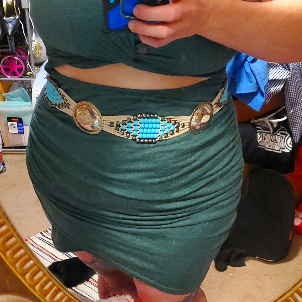 Vintage western native style leather tie belt with conchos and beads